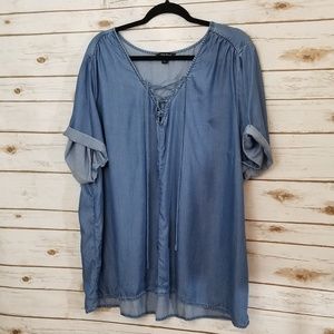LUCKY BRAND TENCEL DENIM LACE UP SHIRT